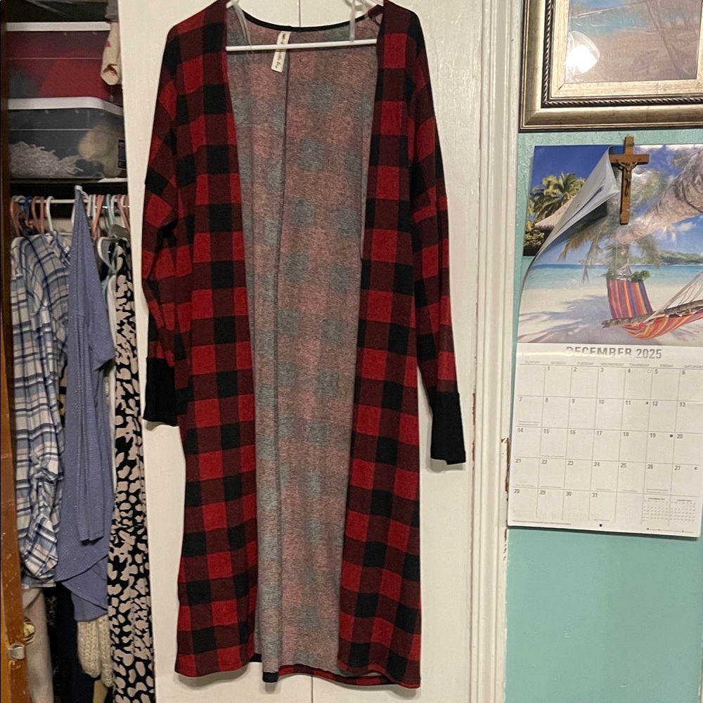 Vanilla Bay Red and Black Plaid Cardigan